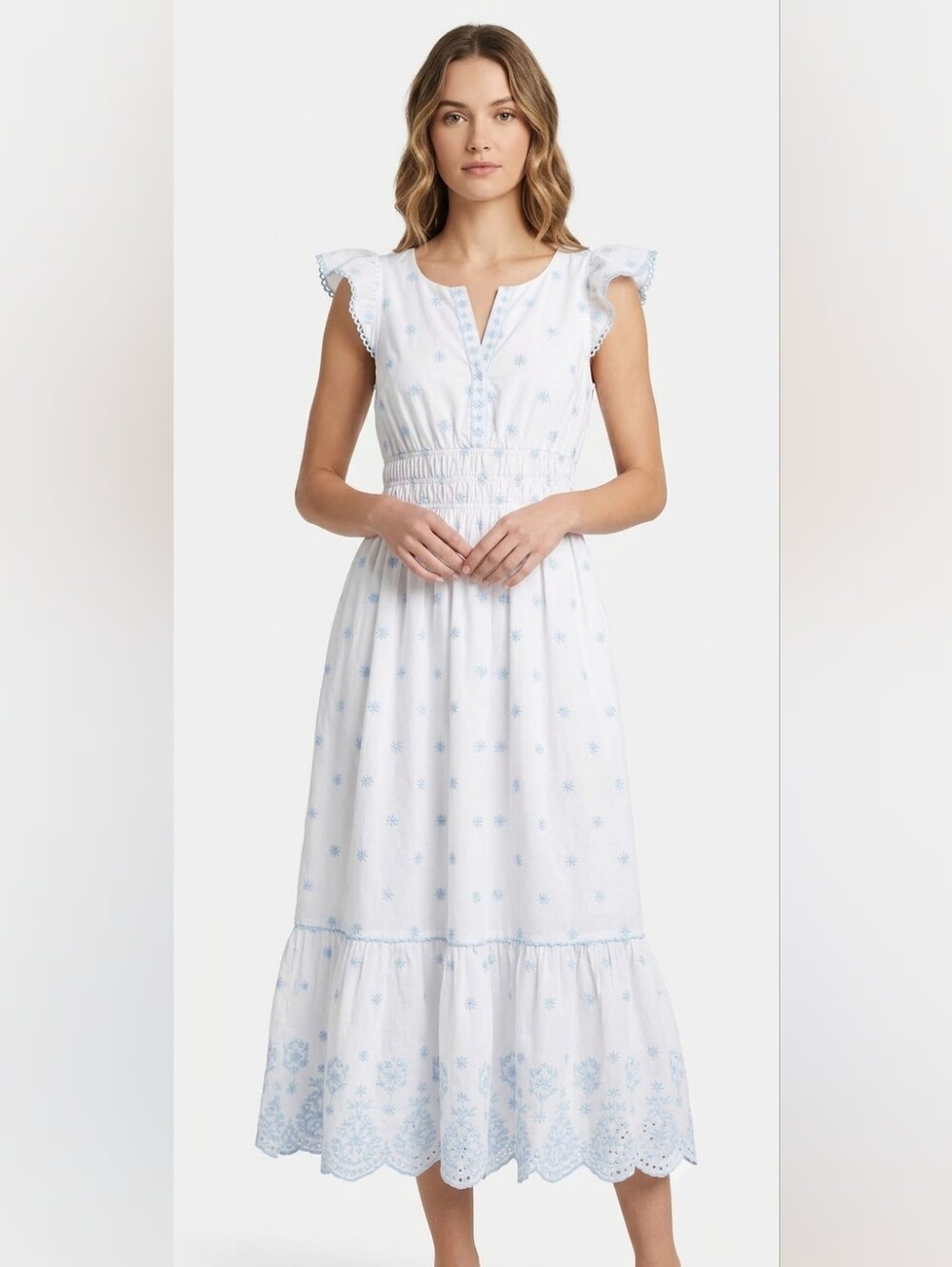 Rachel Zoe 100% Cotton Pale Blue & White Floral Dress Size 4
